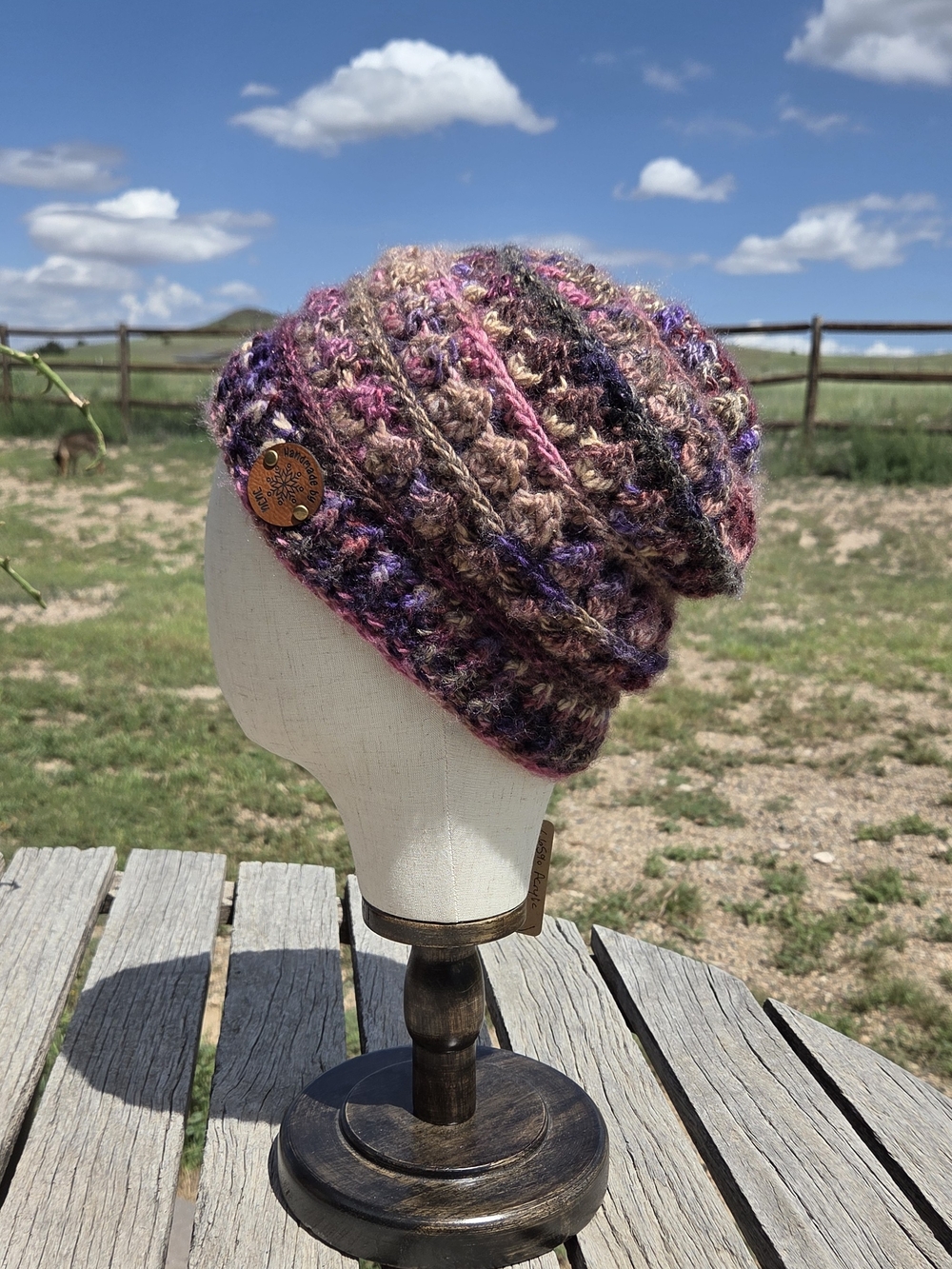 Artisan Handmade Warm Wool Blend "Berry Cobbler" Slouchy Crochet Boho Beanie Hat